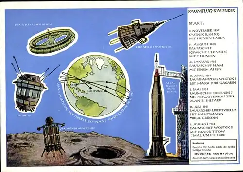 Stundenplan Vorsorge Versicherung, Filialdirektion Oldenburg, Raumfahrt, Moderne Raumflüge um 1960