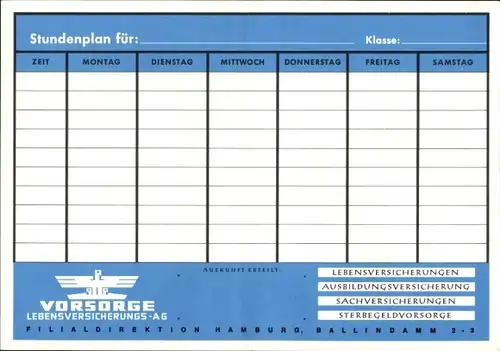 Stundenplan Vorsorge Versicherung, Filialdirektion Hamburg, Schiffe, Passagierschiff um 1960/70