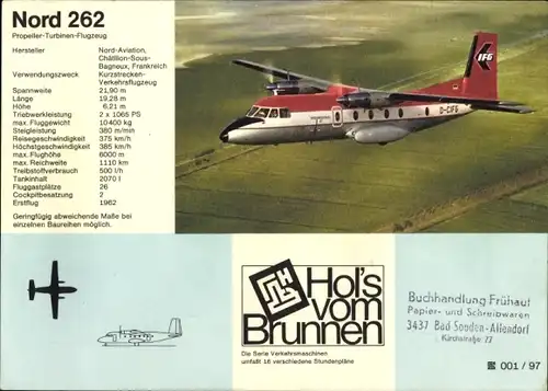 Stundenplan Brunnen Zeichenblock, Propeller-Turbinen-Flugzeug Nord 262 um 1970
