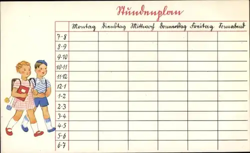 Stundenplan Victoria-Versicherung, Berlin & Düsseldorf, Berufsausbildungs-Versicherung um 1930