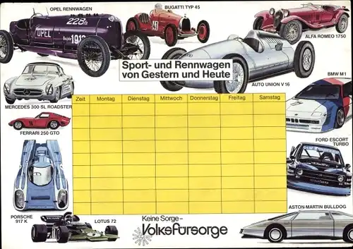 Stundenplan Volksfürsorge, Sport- und Rennwagen von Gestern und Heute Opel BMW 1982
