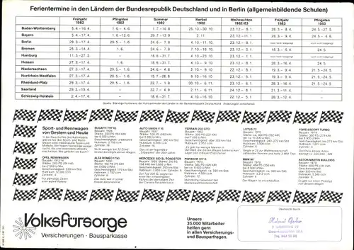 Stundenplan Volksfürsorge, Sport- und Rennwagen von Gestern und Heute Opel BMW 1982