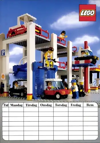 Stundenplan LEGO Legoland City, Dänisch, Parkgarage, Waschstraße mit Fahrzeugen 1988
