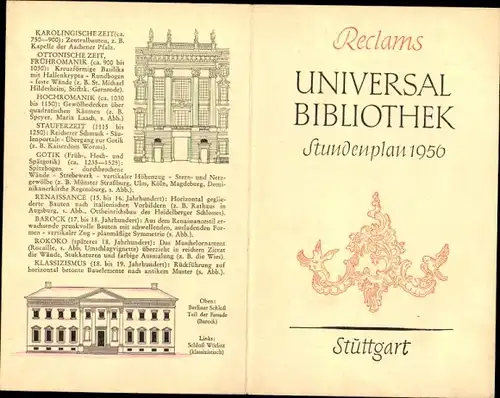 Stundenplan Reclam Universal-Bibliothek, Baustile, Rokoko, Renaissance, Gotik Bauwerke 1956