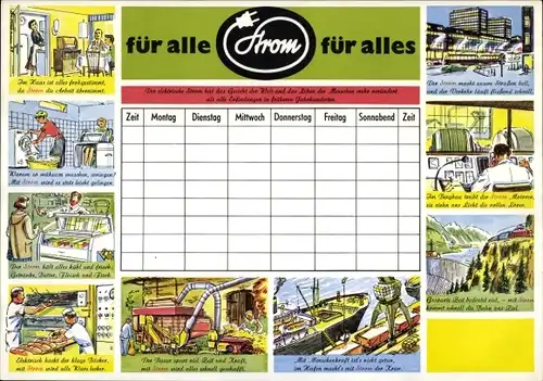 Stundenplan Strom für alle, Haushalt und handwerkliche Berufe um 1960