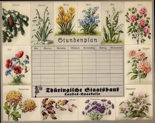 Stundenplan Thüringische Staatsbank, Landes-Sparkasse, Lernt Pflanzen kennen um 1930