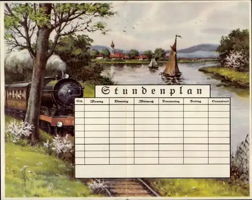 Stundenplan Sparkassen Verlag, Reise mit der der Eisenbahn, Schiff um 1930