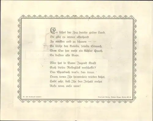 Stundenplan Sparkassen Verlag, Reise mit der der Eisenbahn, Schiff um 1930