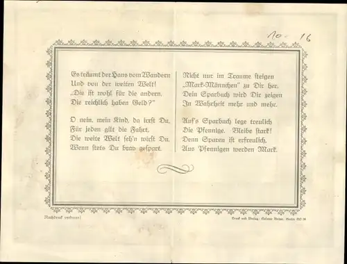 Stundenplan Sparkassen Verlag, wandernde Kinder, Bienen um 1920