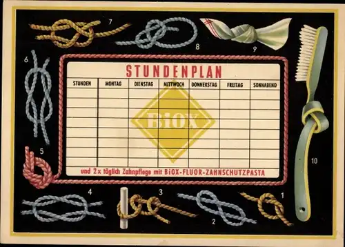 Stundenplan BIOX-Fluor-Zahnschutzpasta, Semannsknoten um 1960