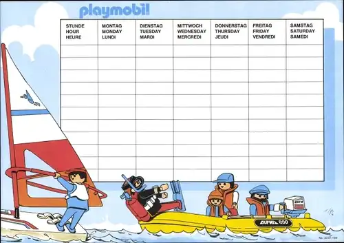 Stundenplan, Playmobil 80er-Jahre, Sport Surfen Tauchen, Winter Rodeln Schneemann Kutsche