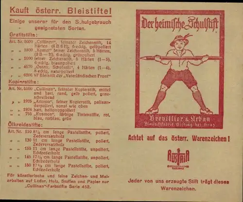 Stundenplan Brevillier & Urban Bleistiftfabrik, Kauft österreichische Bleistifte um 1930