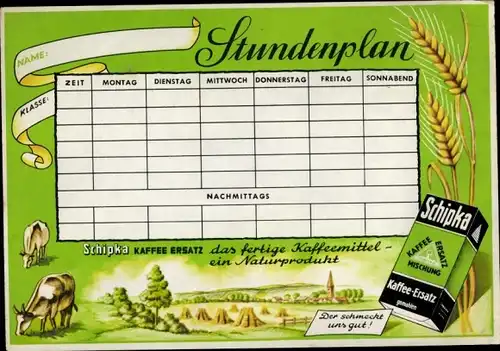 Stundenplan Schipka Kaffee Ersatz, Naturprodukt, Kühe um 1950