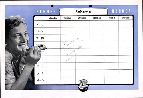 Stundenplan Hohner Mundharmonika, Schweden um 1960