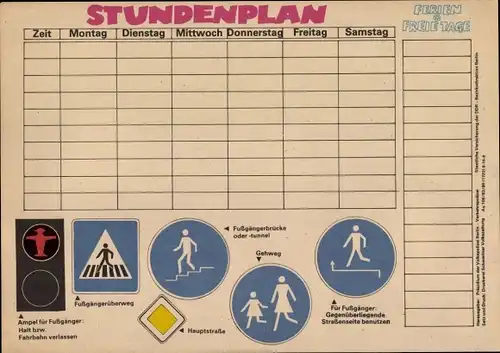 Stundenplan DDR Präsidium der Volkspolizei Berlin, Verkehrserziehung, Straßenschilder um 1970