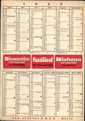 Stundenplan Diabona Bohnerwachs Schuhcreme, Herdliesl für Herd und Töpfe, Blechdosen 1952