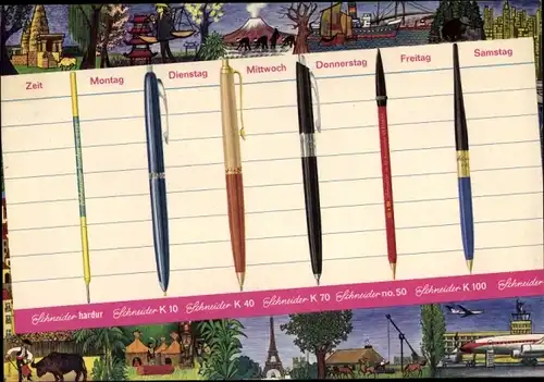 Stundenplan Schneider Minen für Kugelschreiber, Fische um 1960