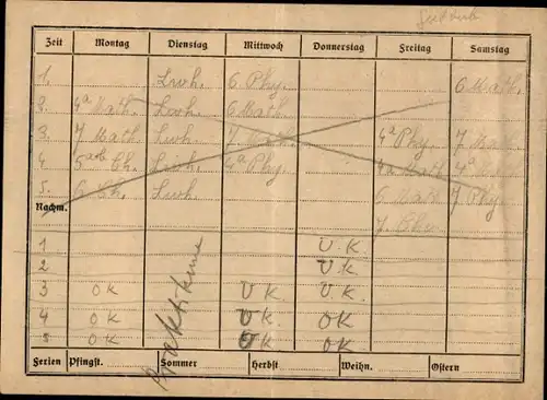 Stundenplan SDV Buchhandlung Schreibwarenhandlung Maurerzunftgasse 15, Straßburg um 1930