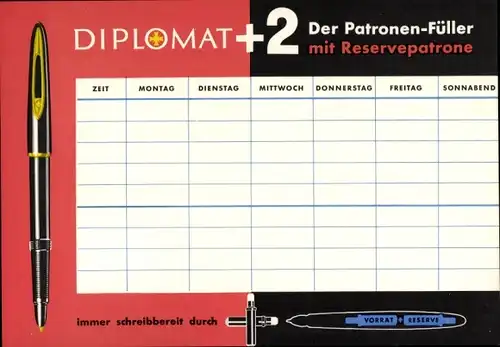 Stundenplan Diplomat Patronen-Füller, Verkehrszeichen um 1960