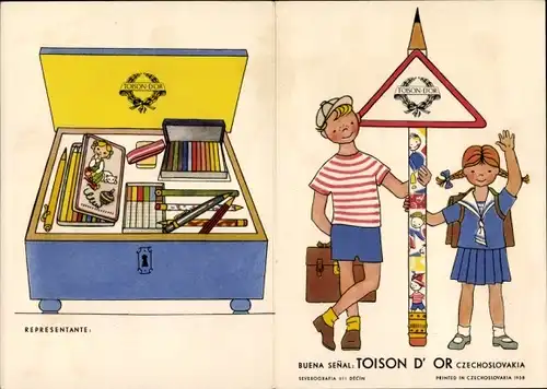 Stundenplan Toison D`Or Tschechoslowakei, Schulkinder mit Stift um 1960