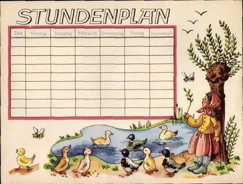 Stundenplan, Mädchen mit Enten um 1950