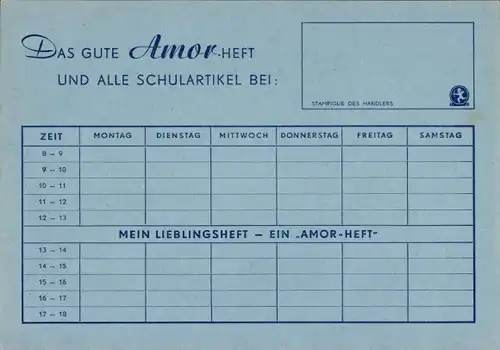 Stundenplan AMOR Schulartikel, Mein Lieblingsheft um1960