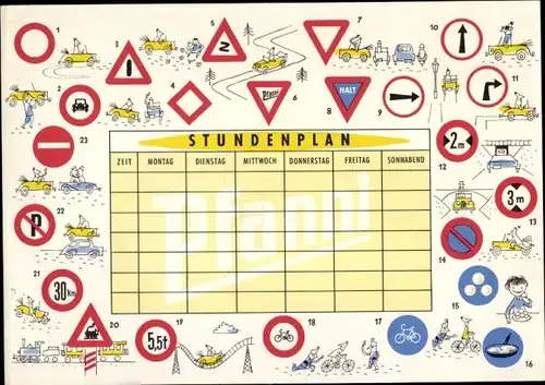 Stundenplan PFANNI Knödel, Verkehrsschilder um 1960