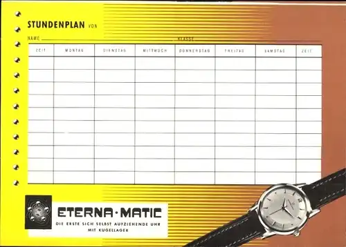 Stundenplan Eterna Matic Automatische Uhr, Selbst aufziehende Uhr, Wunder der Uhr um 1960