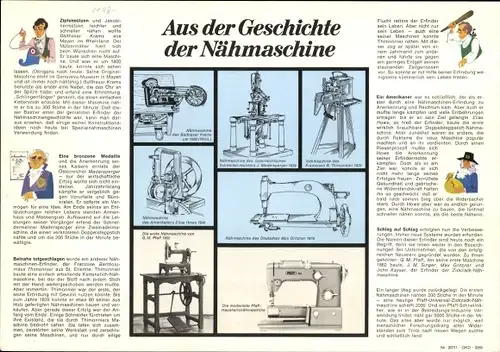 Stundenplan Pfaff Nähmaschinen, Aus der Geschichte der Nähmaschine um 1970