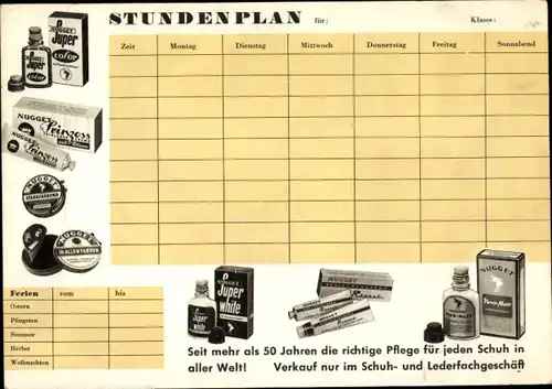 Stundenplan NUGGET Schuhcreme Schuhpflege, Raubvögel, Sperber, Wanderfalke um 1960