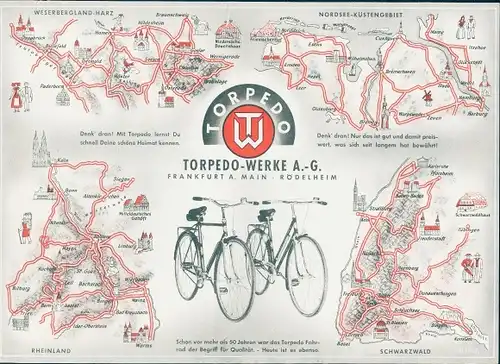 Stundenplan TORPEDO Werke AG, Frankfurt-Rödelheim, Fahrrad, Jugendrad um 1950