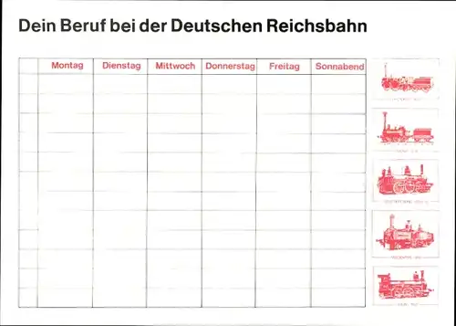 Stundenplan DDR Deutsche Reichsbahn, Diesellok BR 118, Berufe um 1970