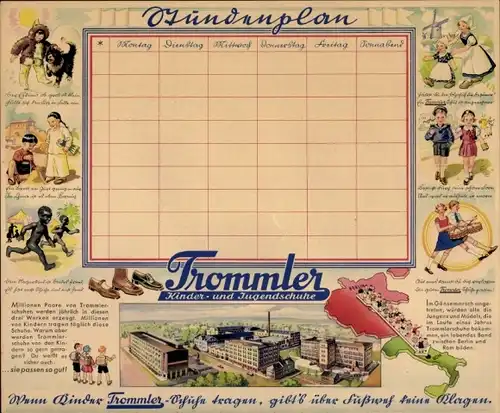 Stundenplan Trommler Kinderschuhe, Zwönitz Sachsen, Ratespiel Straßenverkehr um 1930