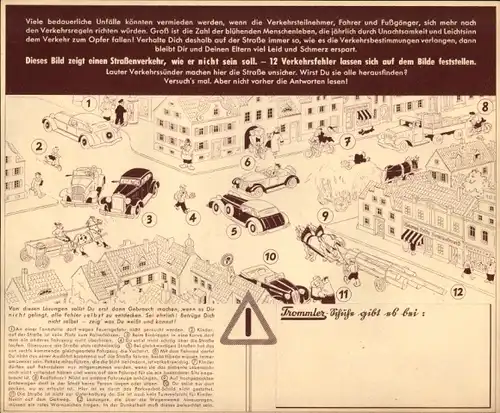 Stundenplan Trommler Kinderschuhe, Zwönitz Sachsen, Ratespiel Straßenverkehr um 1930