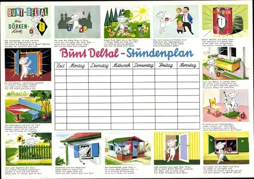 Stundenplan Werbung Bunt Deltal, Dörken Lack, Farben, Handwerker um 1960