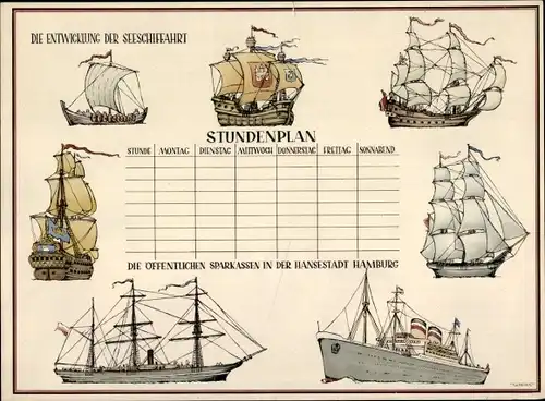 Stundenplan Öffentliche Sparkassen Hamburg, Entwicklung der Schifffahrt, Segelschiffe um 1960