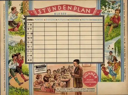 Stundenplan HOHNER Mundharmonika - Kinder spielen Mundharmonika Schule um 1930