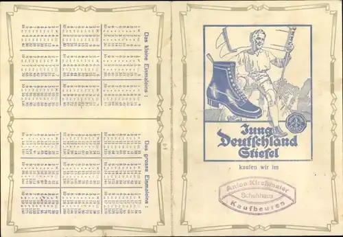 Stundenplan Jung Deutschland Stiefel Jugendschuhe - Schuhhaus Kaufbeuren um 1935