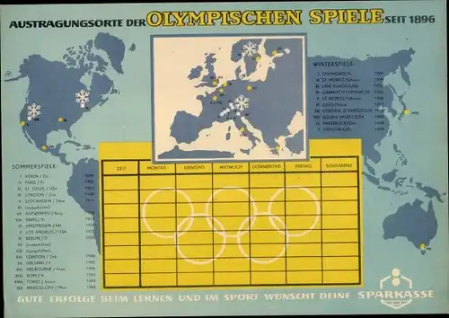 Stundenplan DDR Sparkasse - Austragungsorte der Olympischen Spiele seit 1896 um 1960