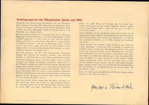 Stundenplan DDR Sparkasse - Austragungsorte der Olympischen Spiele seit 1896 um 1960