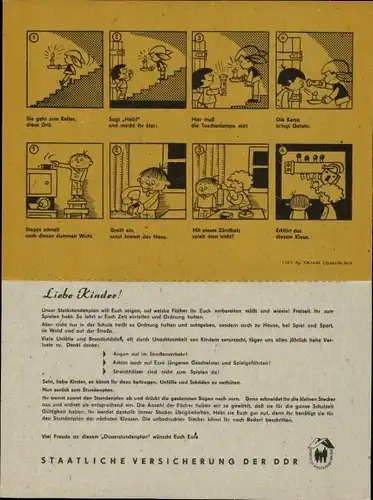 Stundenplan Staatliche Versicherung der DDR, Steck-Stundenplan, Bildergeschichte um 1960