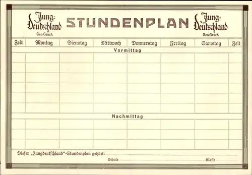 Stundenplan Jungdeutschland Stiefel, Schuhhaus Richard Graser in Plauen um 1930