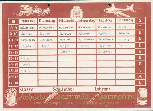Stundenplan Salzburger Sparkasse, Arbeite - sammle - vermehre!, Spardosen um 1960