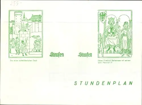 Stundenplan Staufen Zeichenblock, Hefte, Kaiser Friedrich Barbarossa um 1960