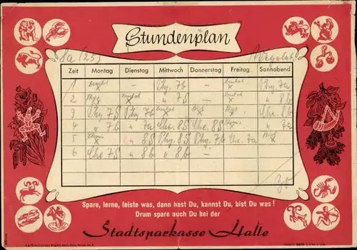 Stundenplan DDR Sparkasse Leipzig, Das kleine Einmaleins, Sternzeichen um 1970