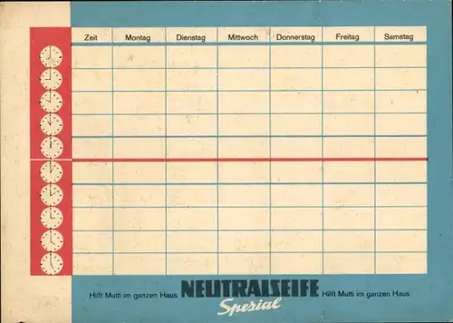 Stundenplan Haka Reinigungsmittel Waldenbuch, Neutralseife, Junge mit Pinguin um 1960