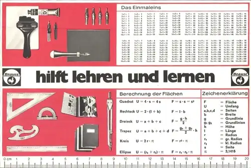 Stundenplan Brause Zeichengeräte, hilft lehren und lernen, um 1970