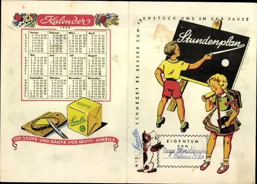 Stundenplan Sanella Margarine,Schmeckt besser zum Frühstück um 1960