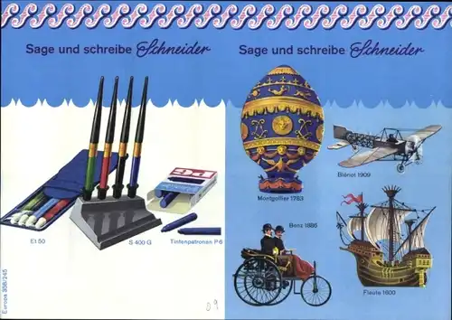 Stundenplan Schneider, Kugelschreiber & Füller, Ballon, Fahrzeuge, Flugzeuge ca. 1970