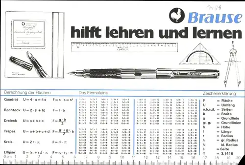 Stundenplan Brause Markenartikel für Schule, Büro und Hobby um 1970